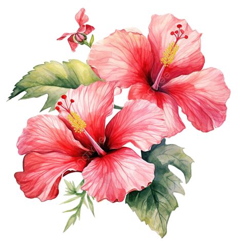 Hibiscus Clip Art Watercolor Pink Flowers, Large Pink Flower, Pink
