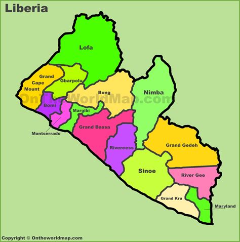 Administrative divisions map of Liberia