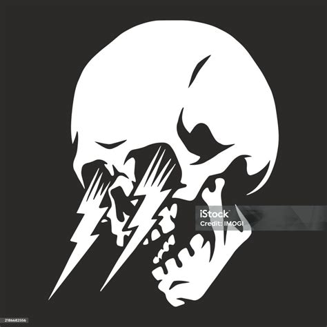 Skull Graphic Design With Lightning Bolts In Black Stock Illustration ...
