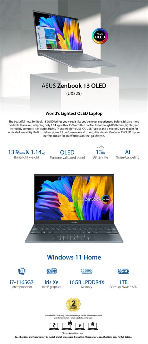 ASUS Zenbook 13 UX325EA-OLED007W CORE i7-1165G7-16GB-SSD 1TB-Intel Iris ...
