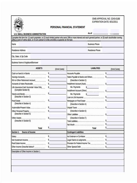 Image result for Personal Financial Statement Form Print