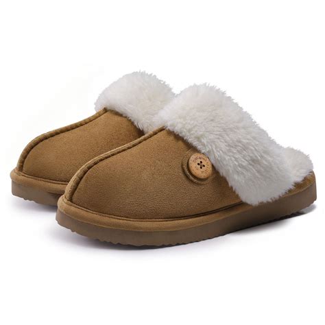 Litfun Fuzzy Slippers for Women Memory Foam Warm Indoor Outdoor Khaki ...