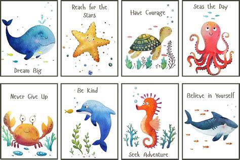 Pepper & Moose Ocean Animal Watercolor Prints - Set of 8 for India | Ubuy