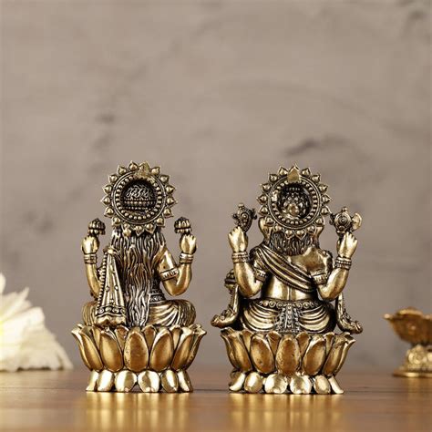 Brass Superfine Ganesha Lakshmi Idols - 3" Height | Intricate Lightwei ...