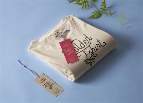 Free Folded T-Shirt with Hang Tag Mockup PSD - Good Mockups