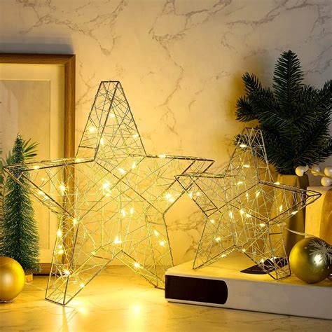 Baquler 2 Pcs Christmas Star Shaped Light Battery Operated Night Decorative Star Lamp Star ...