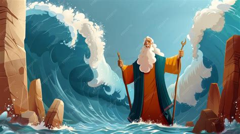 Premium Photo | Cartoon Illustration of Moses Parting the Red Sea