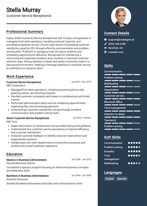 Image result for Resume Examples Receptionist Customer Service Example
