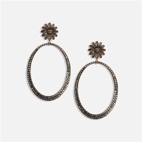 Buy Sohi Womens Intricate Daisy Ring Drop Earrings - Dark Silver Online
