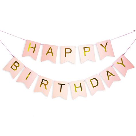 Buy Pink Happy Birthday Banner with Shimmering Gold Letters, Happy ...