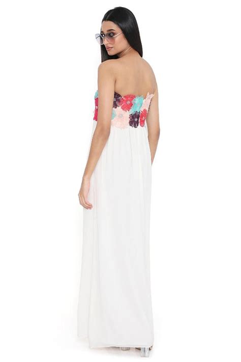 Off White 3D Flower Embroidered Maxi Dress – WAREHOUSE