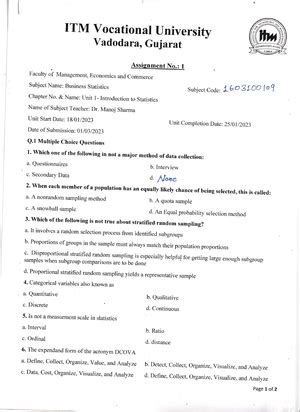 Business Statistics Assignment no 1 - Statatics - Studocu