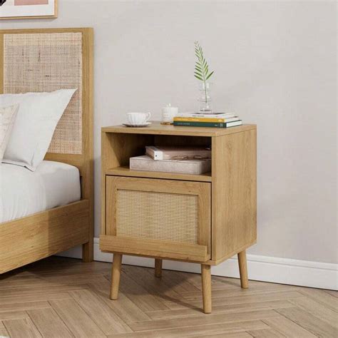 Jocoevol Springwood Caning Nightstands With Drawer And Storage Shelf ...