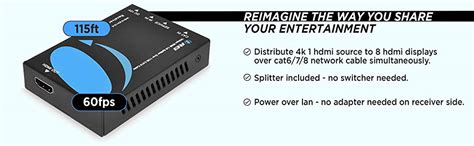 1x8 HDMI Extender Splitter 4K by OREI Multiple Over Single Cable CAT6/7 ...