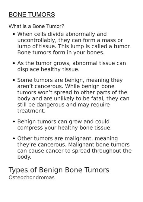 BONE Tumors - BONE TUMORS What Is a Bone Tumor? When cells divide ...