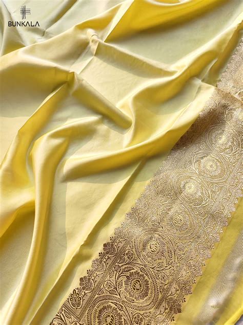 Shop Yellow Mashru Silk Jaal Design Weaved Banarasi Saree – BUNKALA