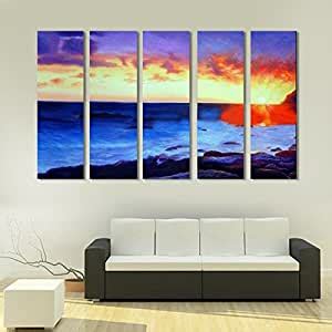 999Store Hand Painted 5 Panels Sea Beach Sunrise Landscape Acrylic ...
