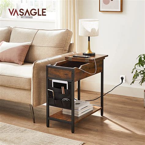 Side Table Folding Bedside Table with Sockets Folding Table Top with S