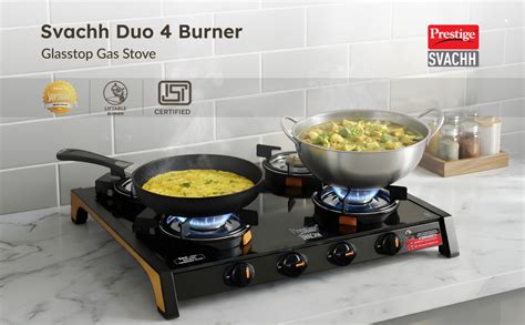 Prestige Svachh GTSB-04 Glass Top Gas Stove with 4 Brass Burners