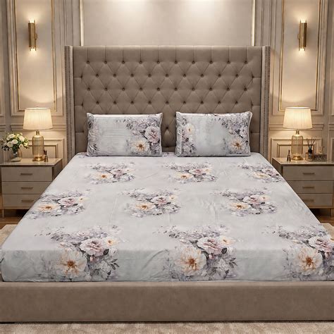 Sky Blue Floral Cotton King Size Bedsheet Set – Radha Rani