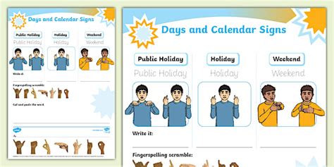 FP - SASL - Days and Calendar Signs - Worksheet (CAPS)