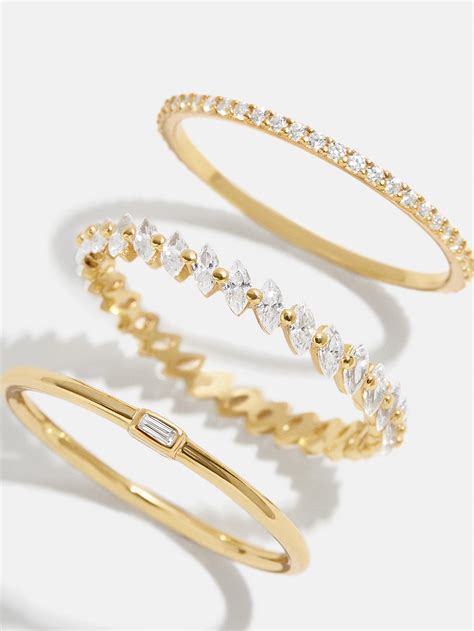 Molly 18K Gold Ring Set - Gold/Pavé – Set of three 18K gold plated ...