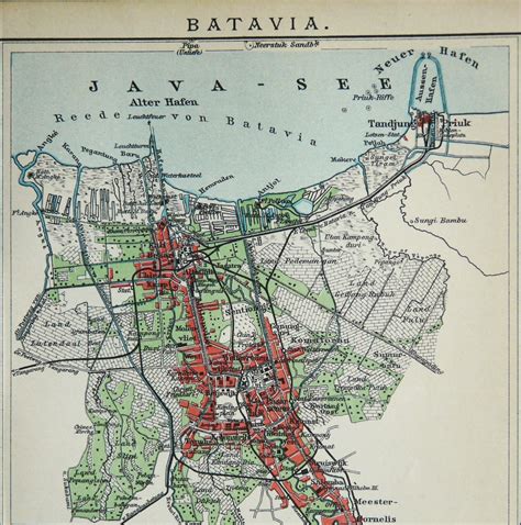 1895 Antique City Map of BATAVIA. Dutch East Indies. Jakarta. Indonesia. 129 Years Old Town Map ...