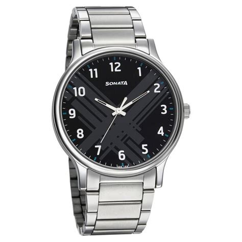 Buy Online Sonata Smart Plaid Quartz Analog Black Dial Stainless Steel ...