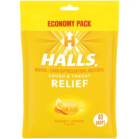 Halls Cough & Throat Relief Drops - Honey Lemon - Shop Cough, cold ...