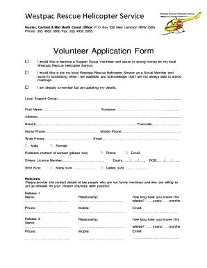 Fillable Online Westpac Rescue Helicopter Service Volunteer Application ...
