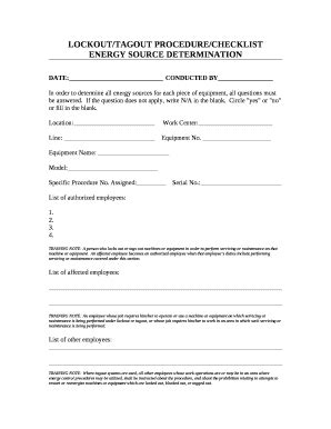 lock out tag out procedure checklist pdf Doc Template | pdfFiller