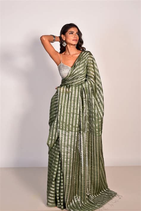 Green Pure Matka Tissue Sequin Handloom Saree – Yarn Story