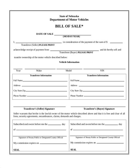 blank bill of sale form to print