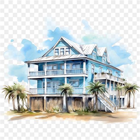 Premium PSD | A drawing of a beach house with palm trees in the background