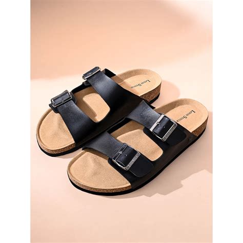 Buy Black Lightweight Open Toe Double Strap Slip-on Cork Sandal Online