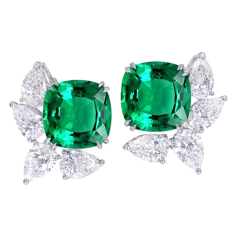Oscar Heyman AGL Certified Tradition Colombian Emerald Diamond Earring ...
