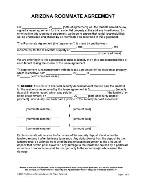 Free Arizona Roommate Agreement Template | PDF - MS Word