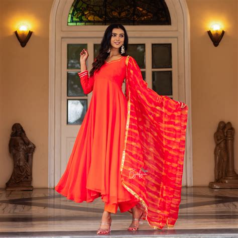 Kesariya Gold Georgette Anarkali Suit Set with Organza Dupatta – Byutify.in