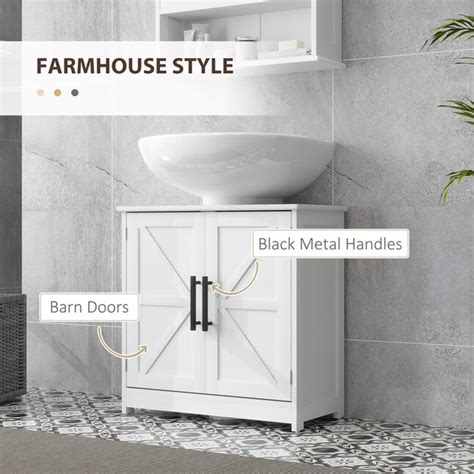 HomCom Pedestal Sink Storage Cabinet Farmhouse Freestanding Bathroom ...