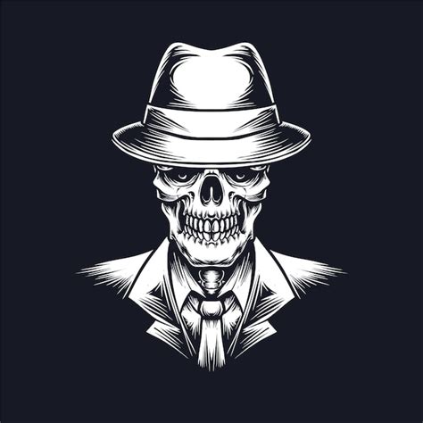 Gângster da máfia do crânio com ilustração de ternojpg | Vetor Grátis