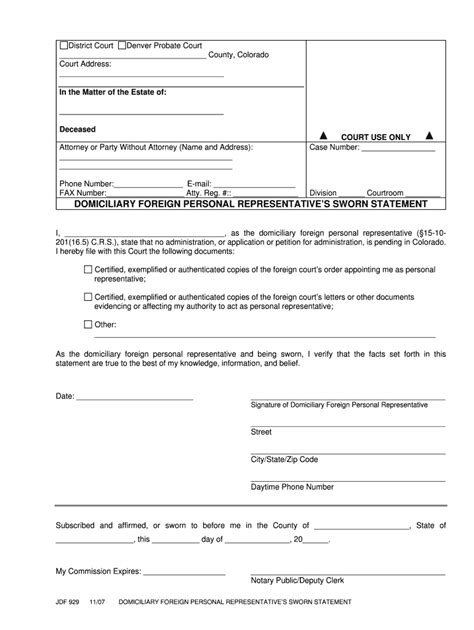 CO JDF 929 Form - Fill Online, Printable, Fillable, Blank - pdfFiller