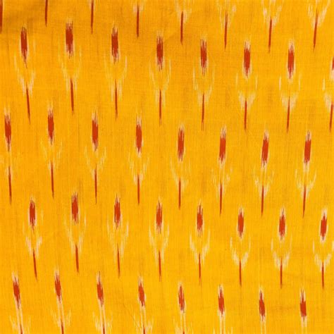 PRE-CUT 1.60 METER Pure Cotton Fine Yellow Mercerised Ikkat With Cream ...