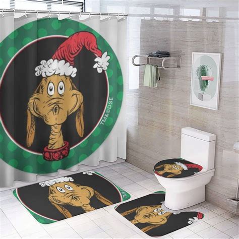 The-Grinch Cartoon Shower Curtain Set for Bathroom 4 Piece Bathroom ...