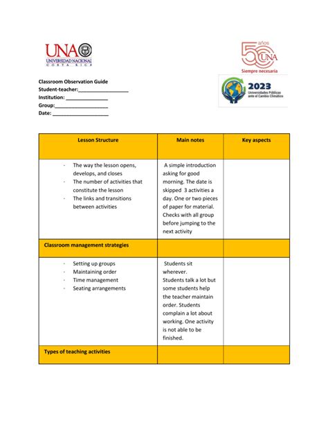 Image result for Sample Observation Guide