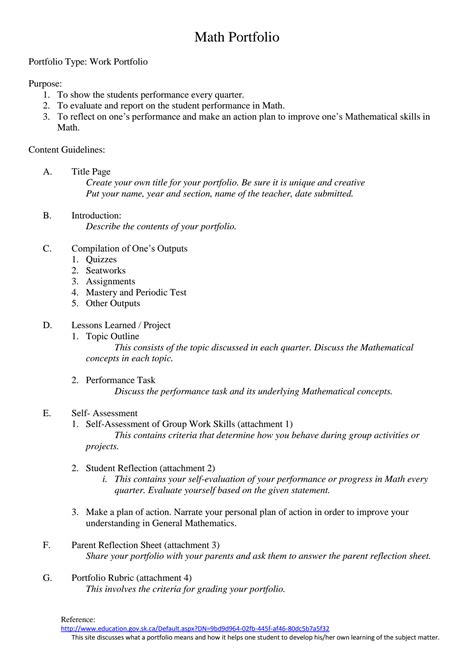 Image result for Portfolio Sample in Math