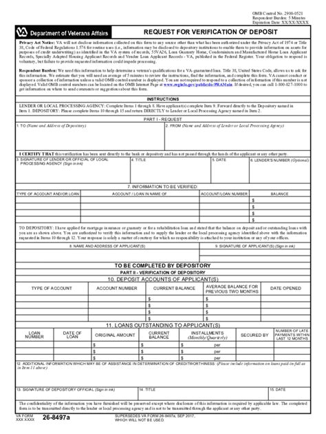 Fillable Online VA Form 26 8497a Request for Verification of Deposit ...
