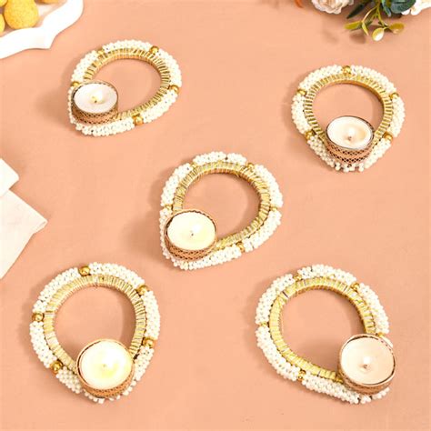 Set Of 5 Faux Pearl Clustered Tea Light Holders Online - Premium Candle ...