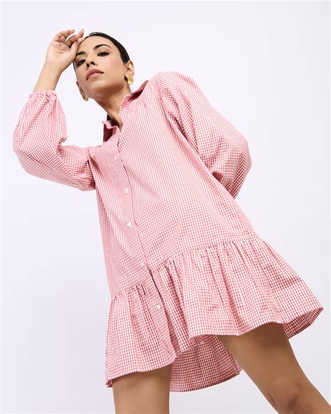 Peach Gingham Cotton Dress – Clofii