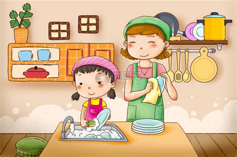 帮妈妈刷碗的孩子插画图片下载-正版图片401700738-摄图网