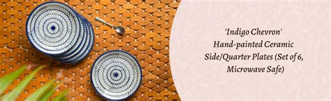 ExclusiveLane 'Indigo Chevron' Hand Painted Ceramic Plates for Kitchen ...